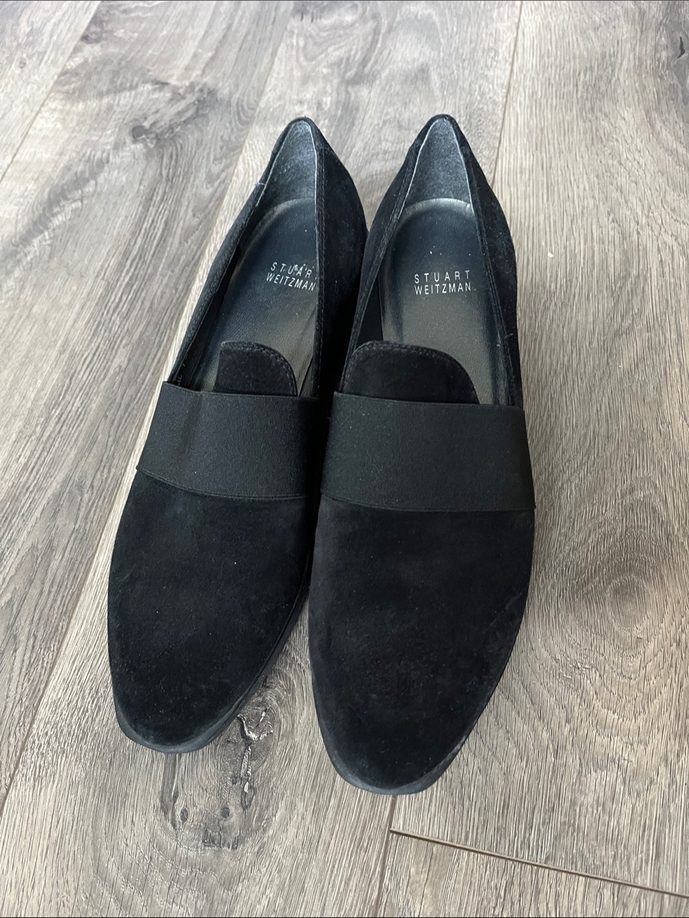Stuart Weitzman Suede Leather Slip On Loafers Black